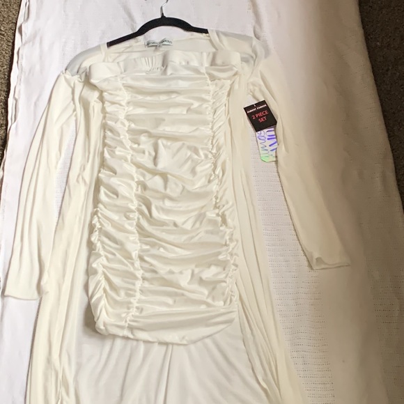 2PC Ivory Ruched Tube Dress with Sheer Duster Set - Picture 6 of 6